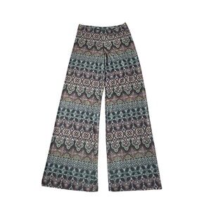Viereck Wide-Leg Pants Size XS Black Multi Palazzo Bohemian Stretch Retro